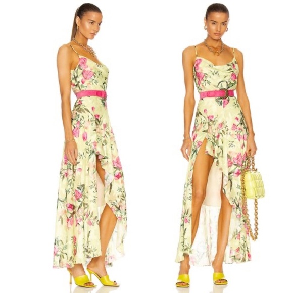 PatBO Tula Slip Dress in Lemon Yellow Floral Print XS - Picture 2 of 12